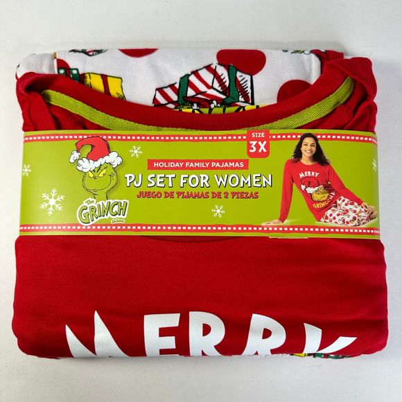 Womens Holiday Cotton Blend  Pajamas 2 Piece Set The Grinch 3X - Picture 1 of 6